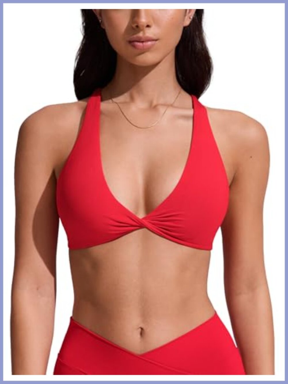 Twist Front Bikini Top Criss Cross Back V-Neck Swimwear